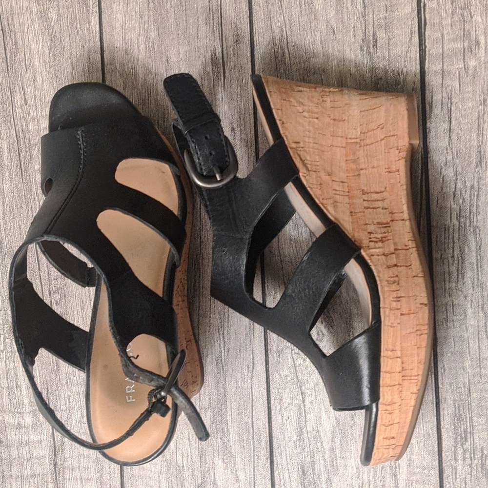 Franco Sarto Black Cork Wedge Sandals